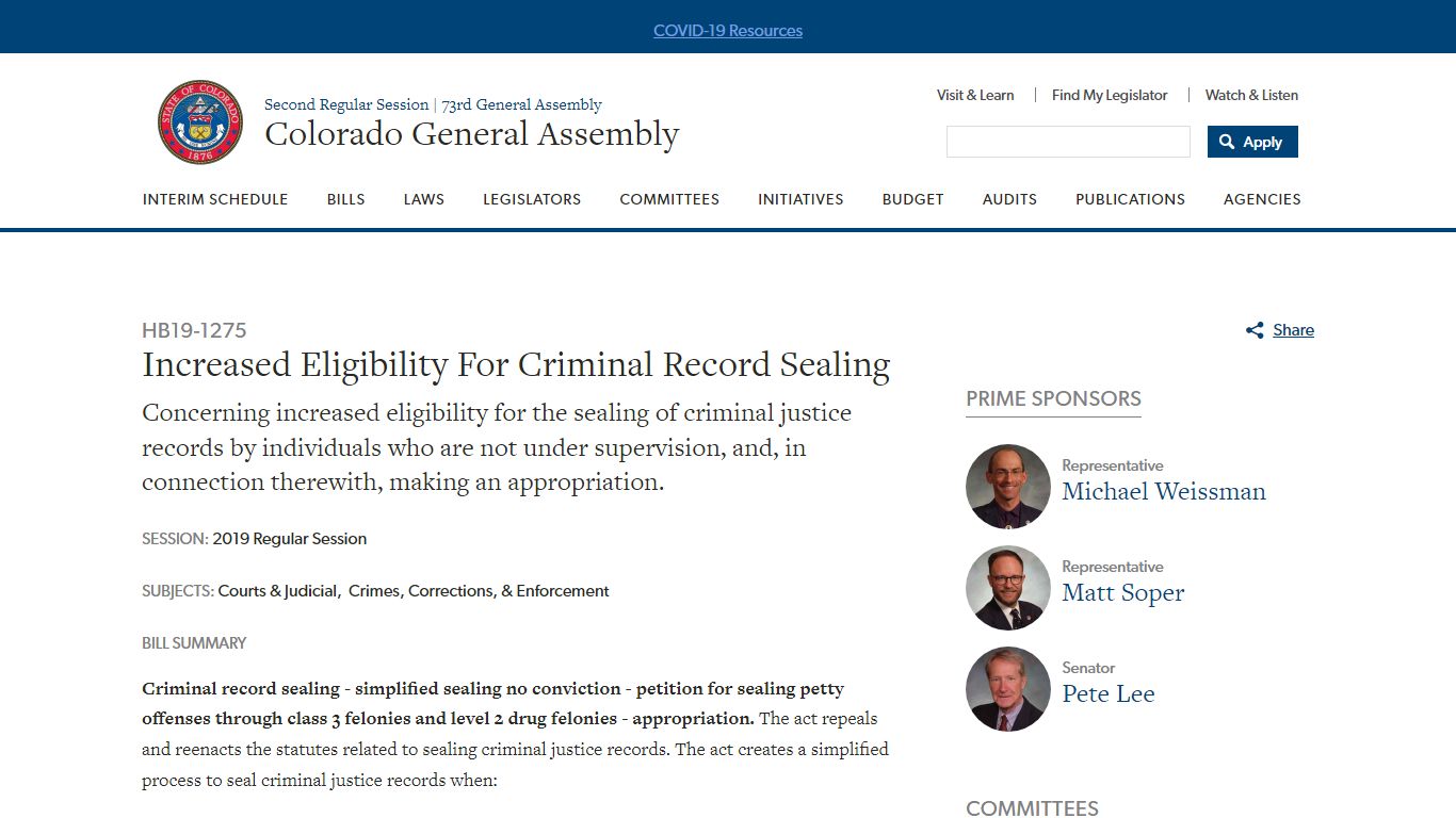 Increased Eligibility For Criminal Record Sealing - Colorado
